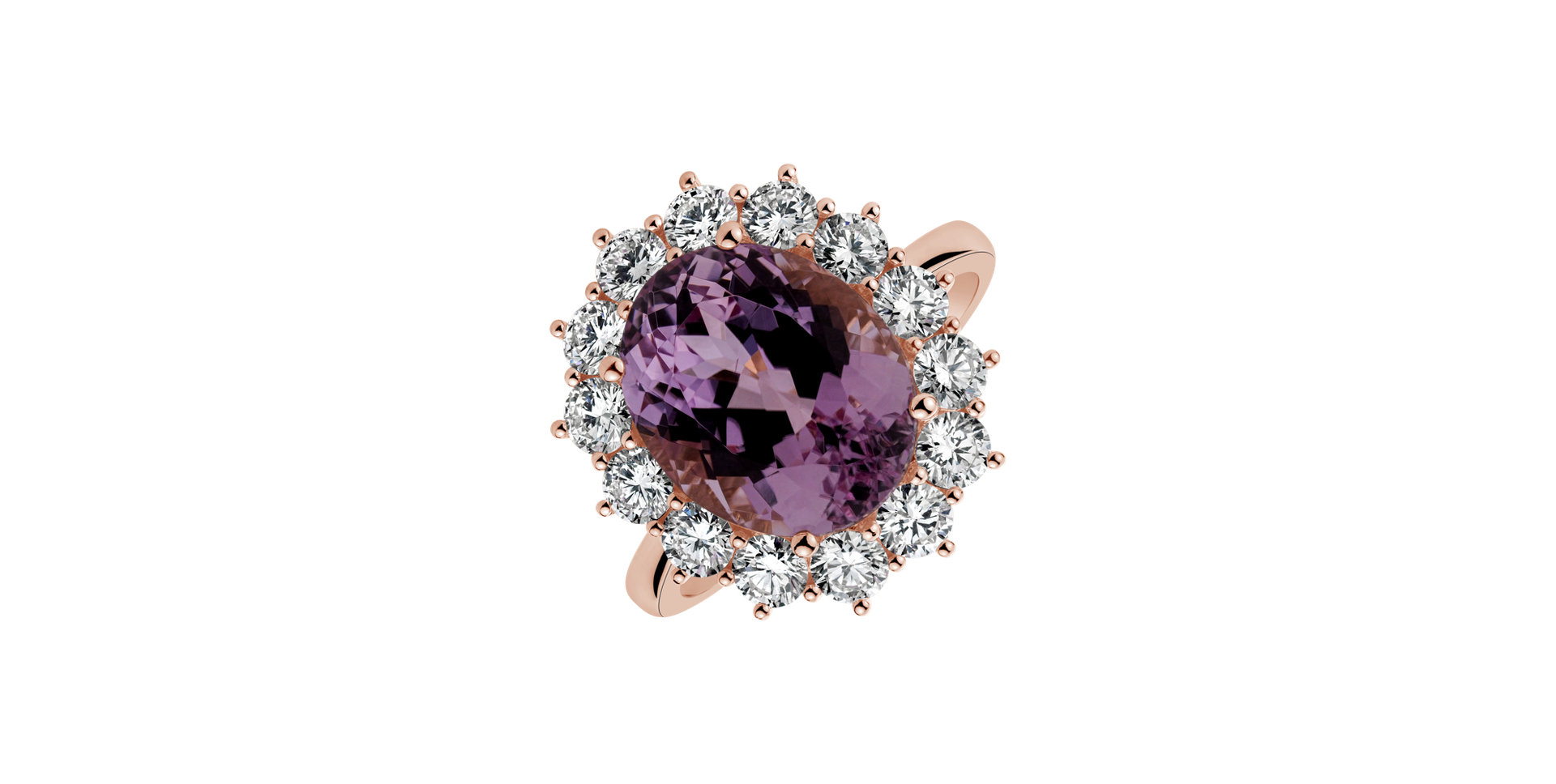 Prsteň s kunzitom a diamantmi Sky Goddess