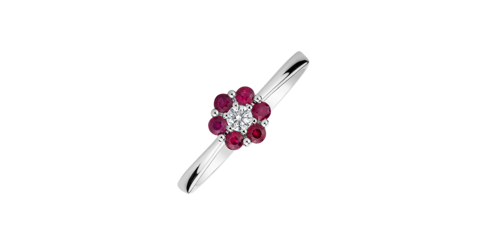 Prsteň s diamantom a rubínmi Shiny Flower