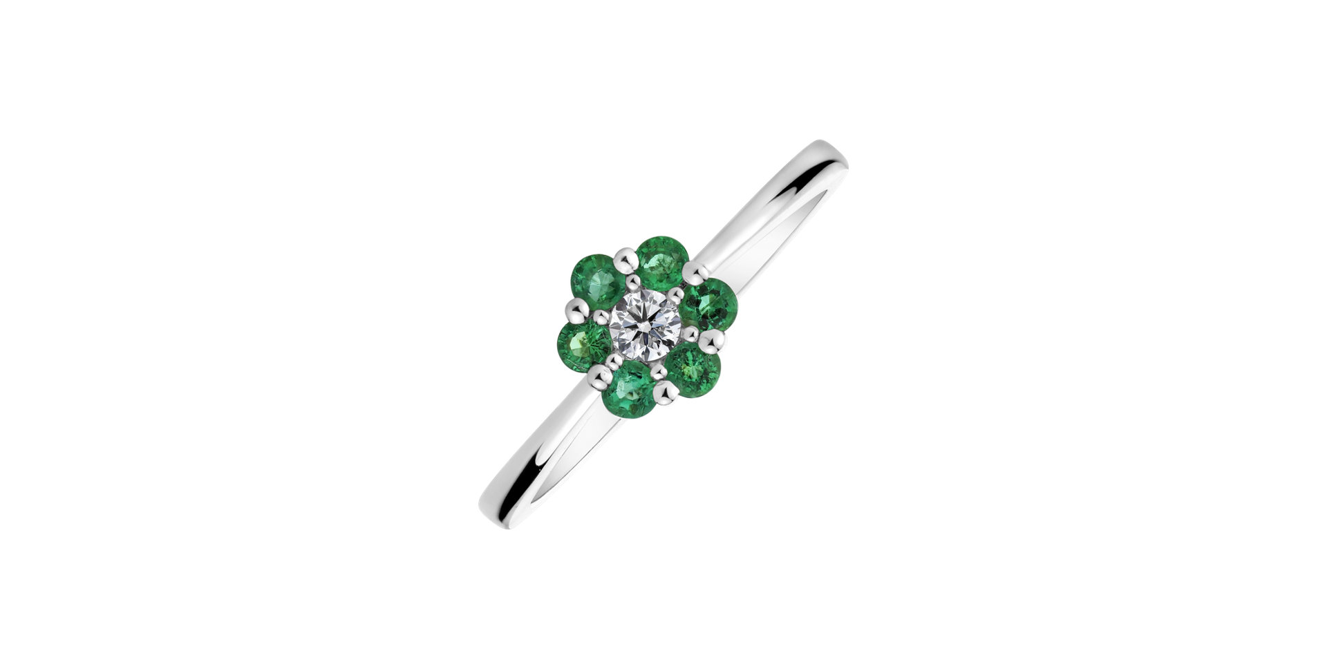 Prsteň s diamantom a smaragdmi Shiny Flower