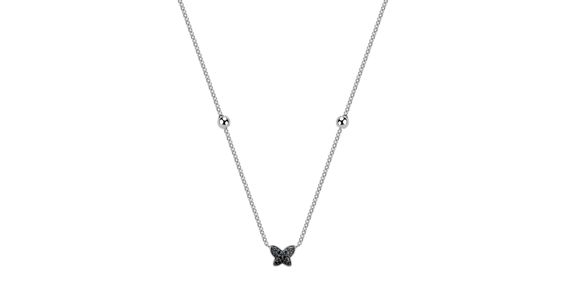 Náhrdelník s čiernymi a bielymi diamantmi Magic Butterfly