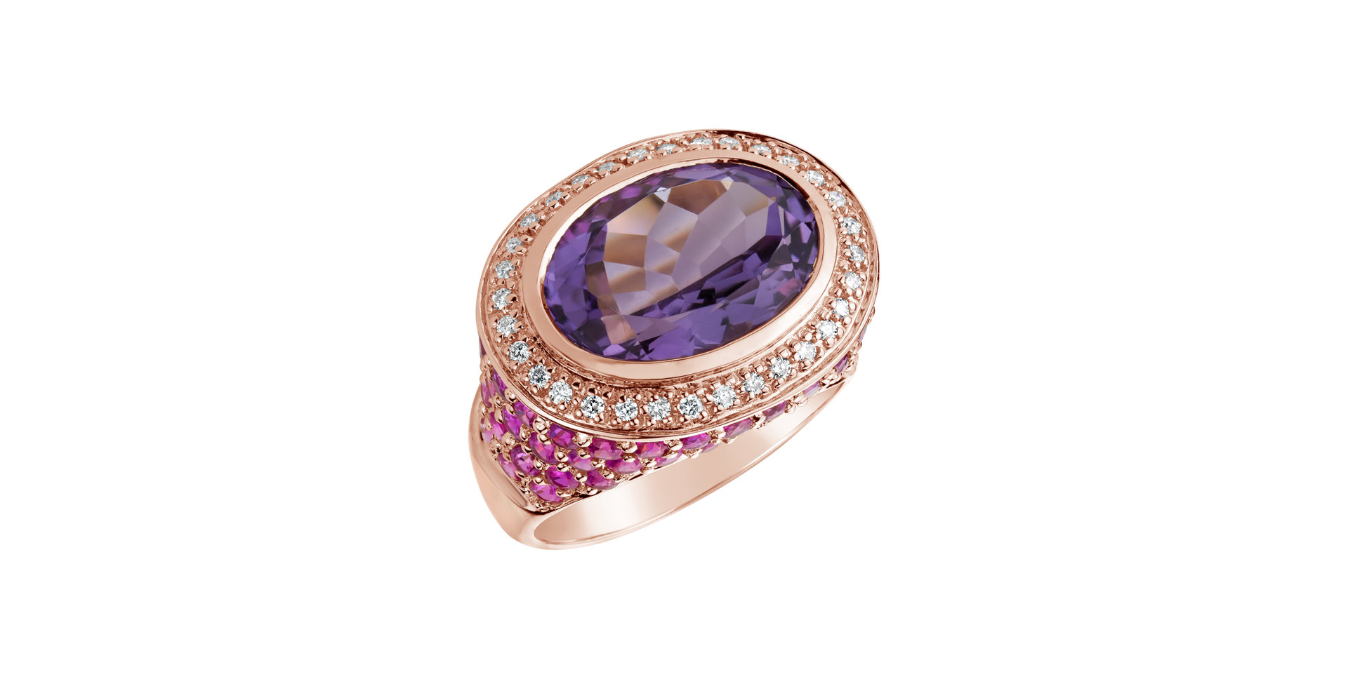 Prsteň s ametystom, diamantmi a rubínmi Agate