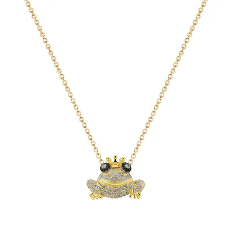 Náhrdelník s čiernymi a bielymi diamantmi Royal Frog