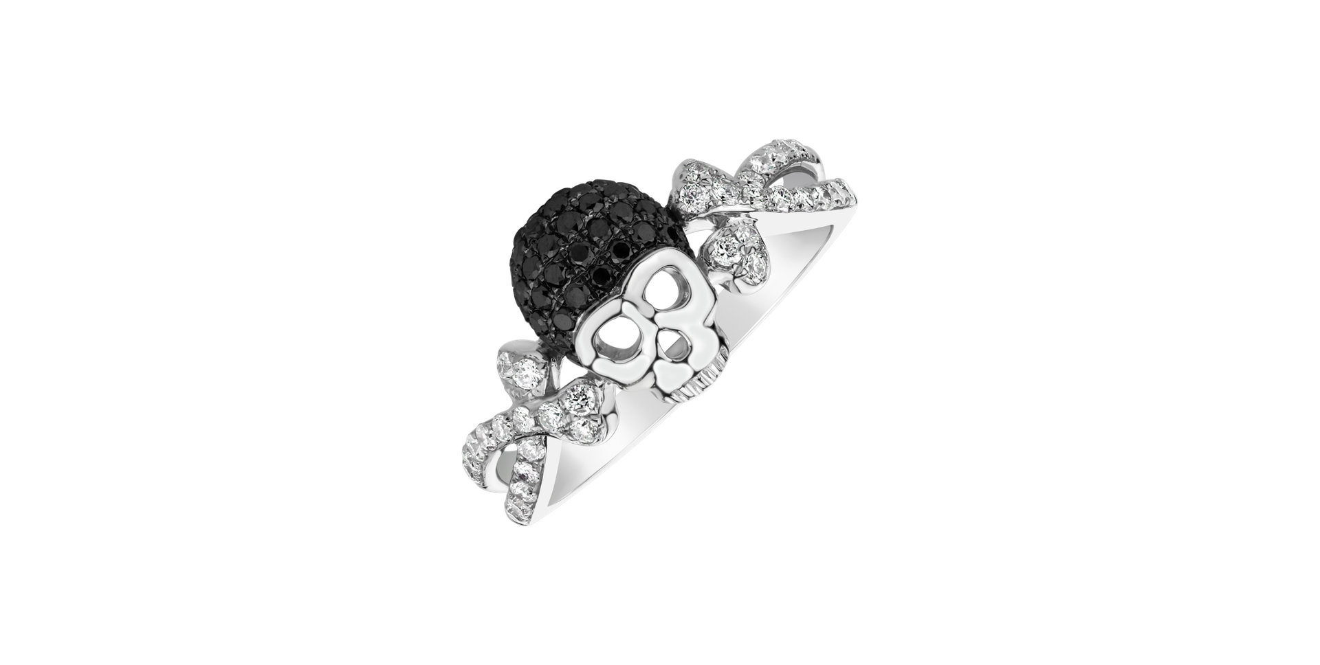 Prsteň s bielymi a čiernymi diamantmi Luxury Skull