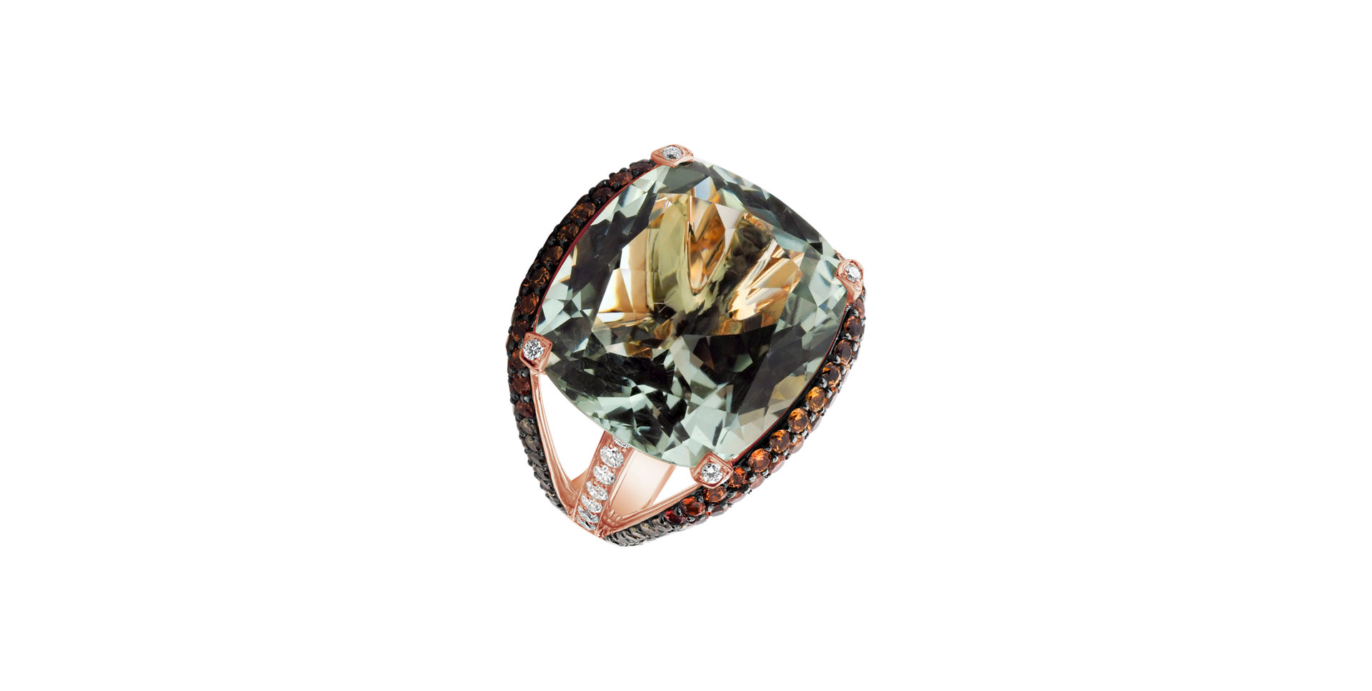 Prsteň s ametystom, bielymi, hnedými diamantmi a zafírmi Renaissance