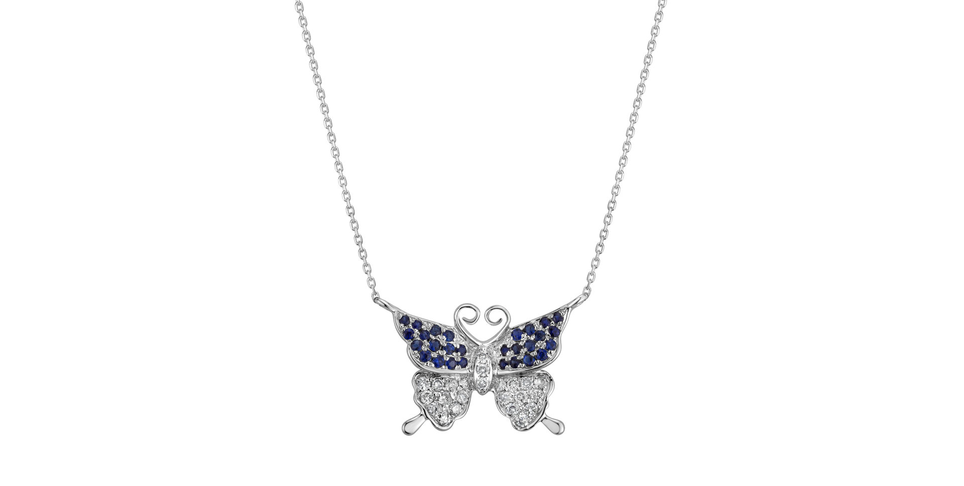 Náhrdelník s diamantmi a zafírmi Monogram Butterfly