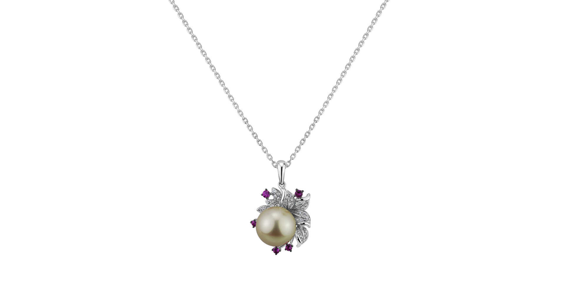 Přívěsok s perlou, diamantmi a zafírmi Fairytale Orchid