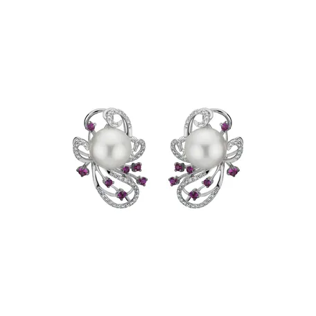 Náušnice s perlou, diamantmi a zafírmi Venus Flowers