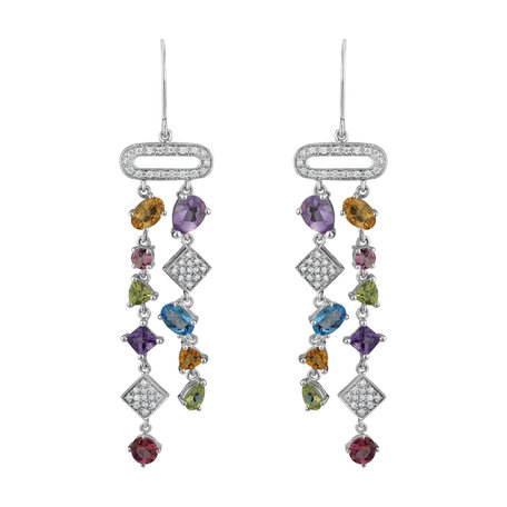 Náušnice s diamantmi a drahokamami String of Beads