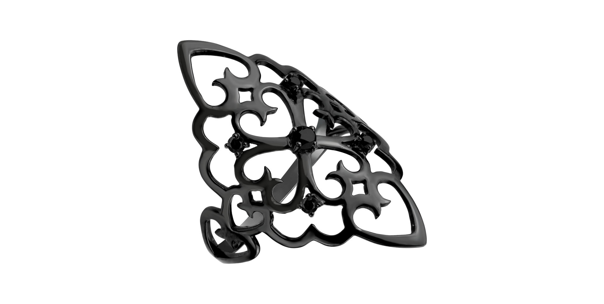 Prsteň s čiernymi diamantmi Folk Treasure