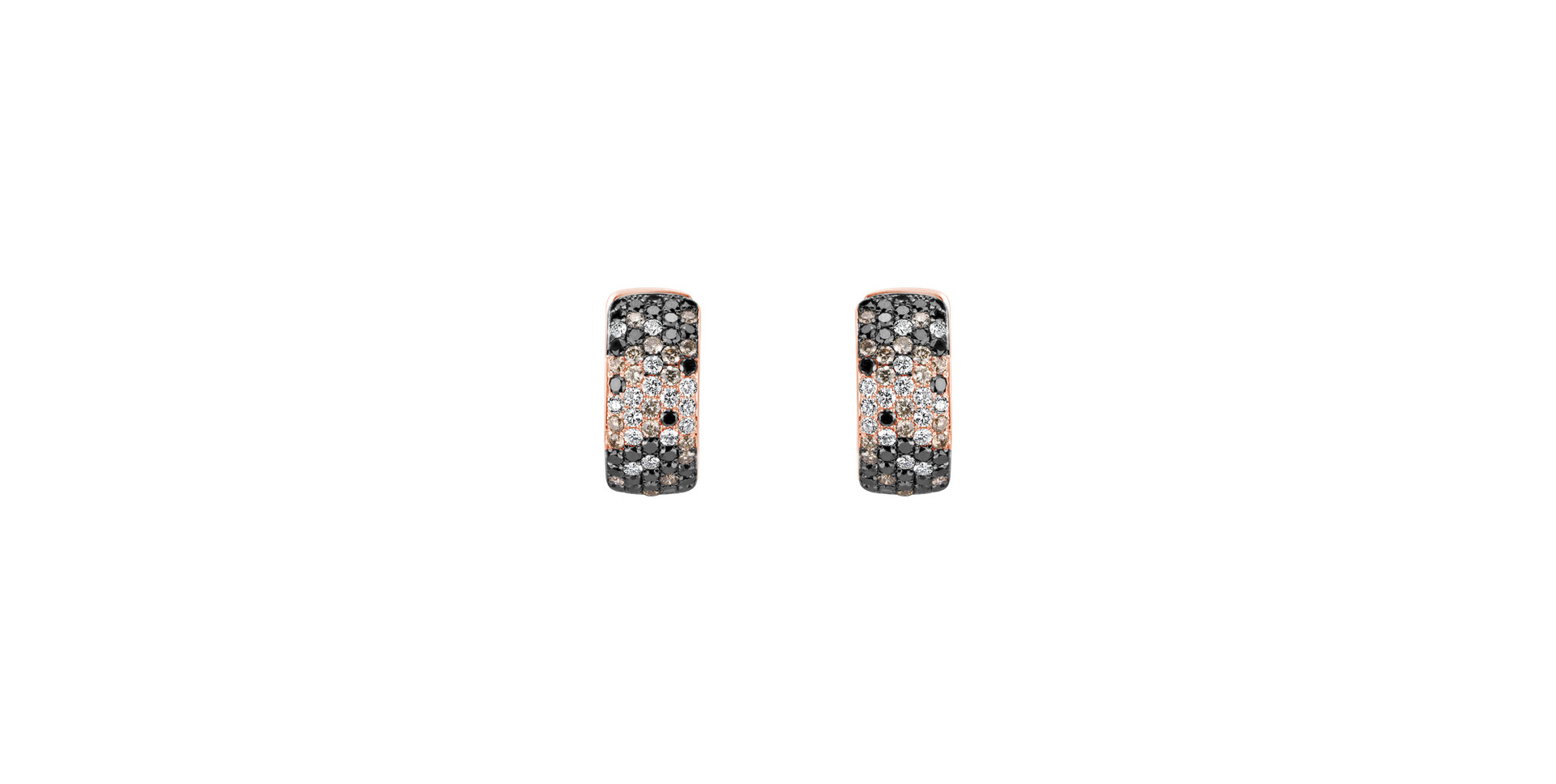 Náušnice s bielymi, hnedými a čiernymi diamantmi Inferno Love