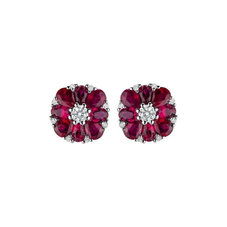 Náušnice s diamantmi a rubínmi Red Blossom