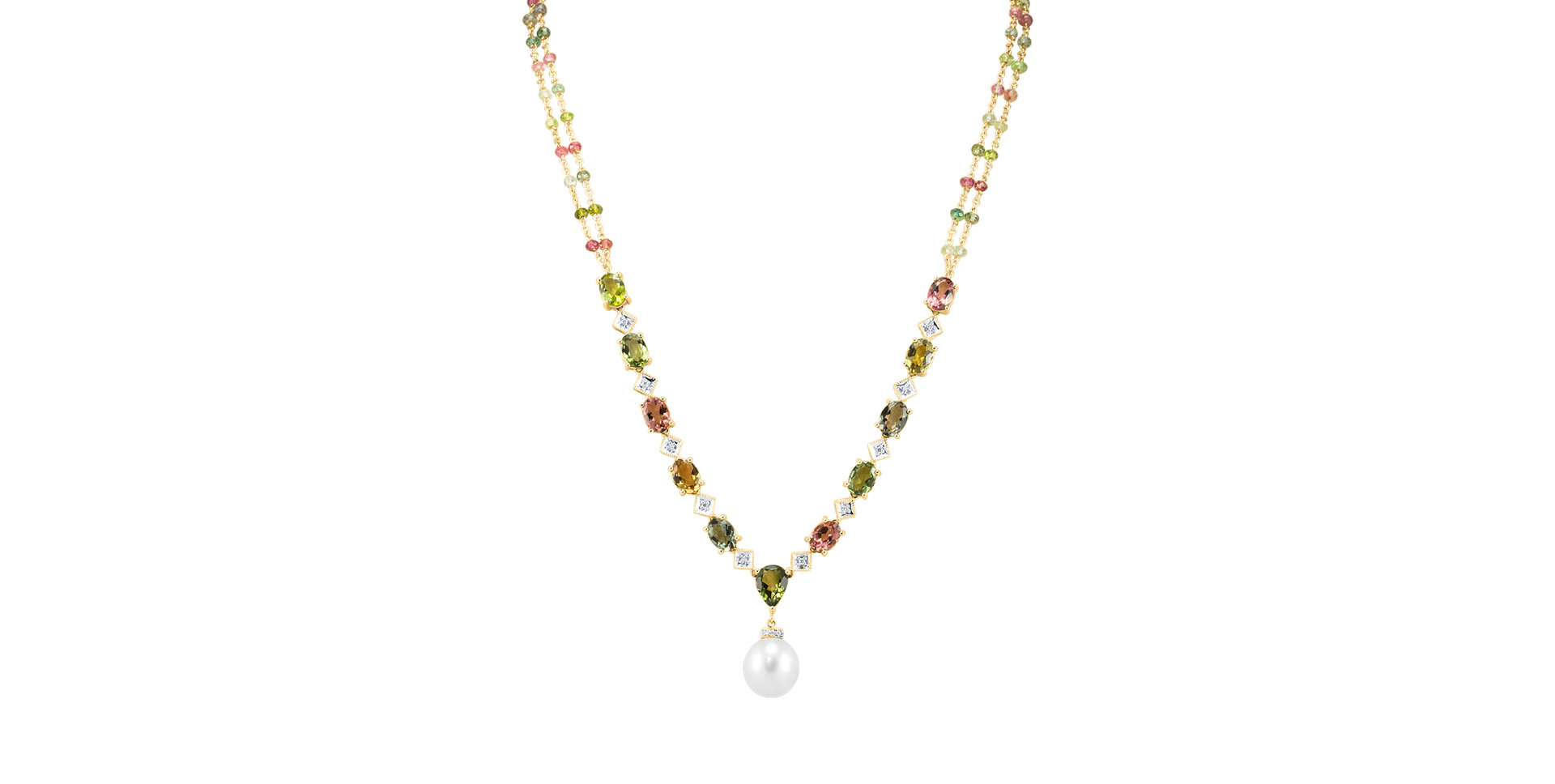 Náhrdelník s diamantmi, turmalínmi a perlou Caesarean Poetry