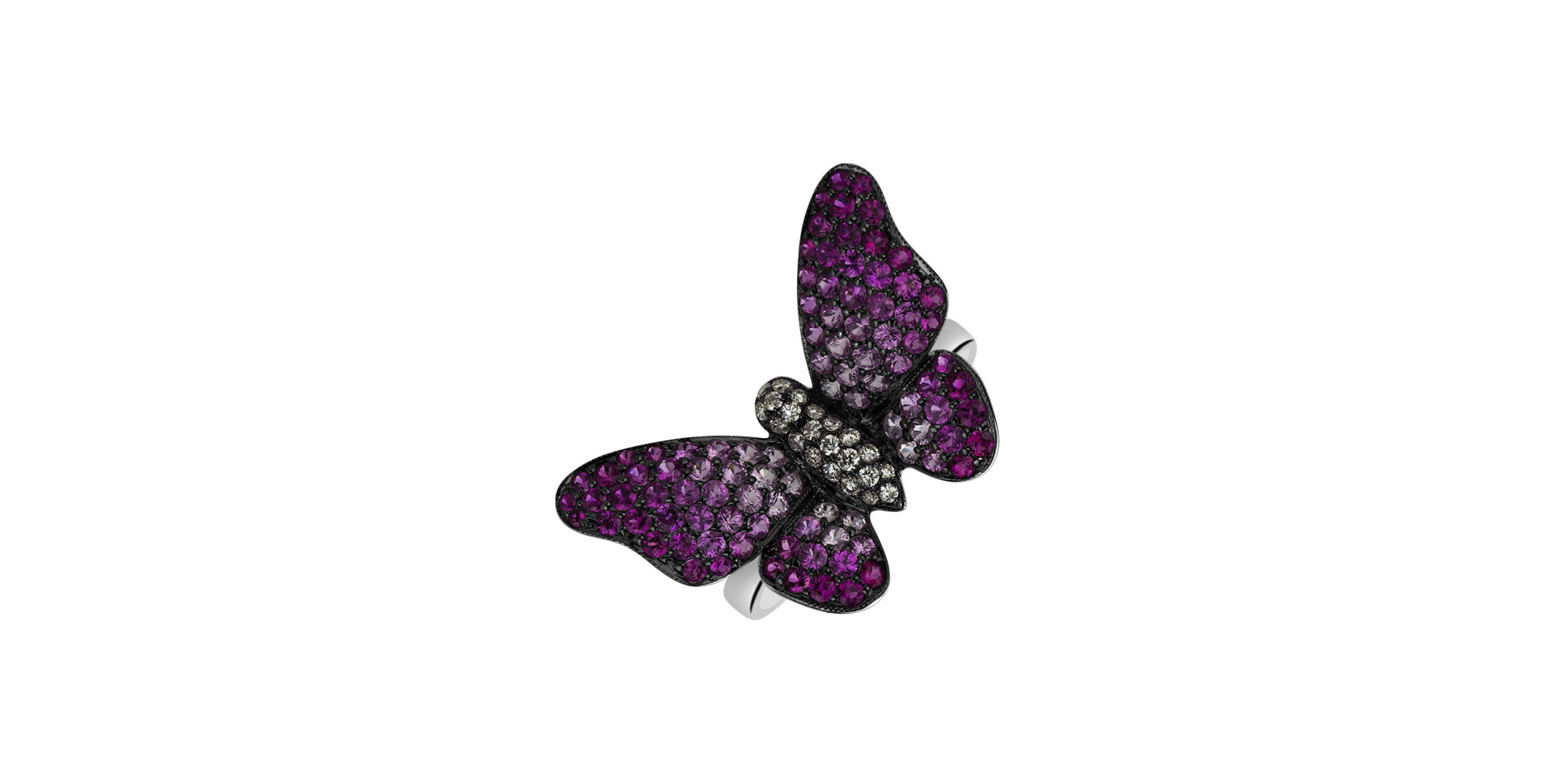Prsteň s diamantmi, rubínmi a zafírmi Splendid Butterfly