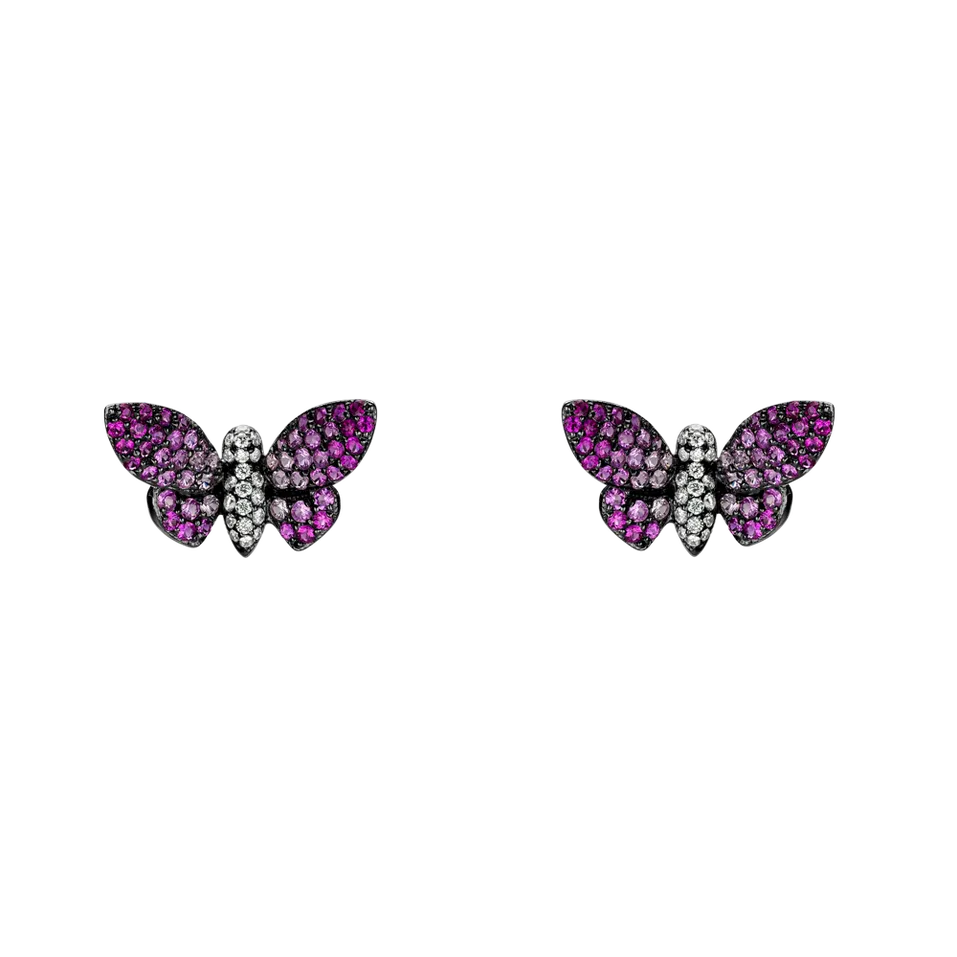 Náušnice s rubínmi, zafírmi a diamantmi Graceful Butterfly
