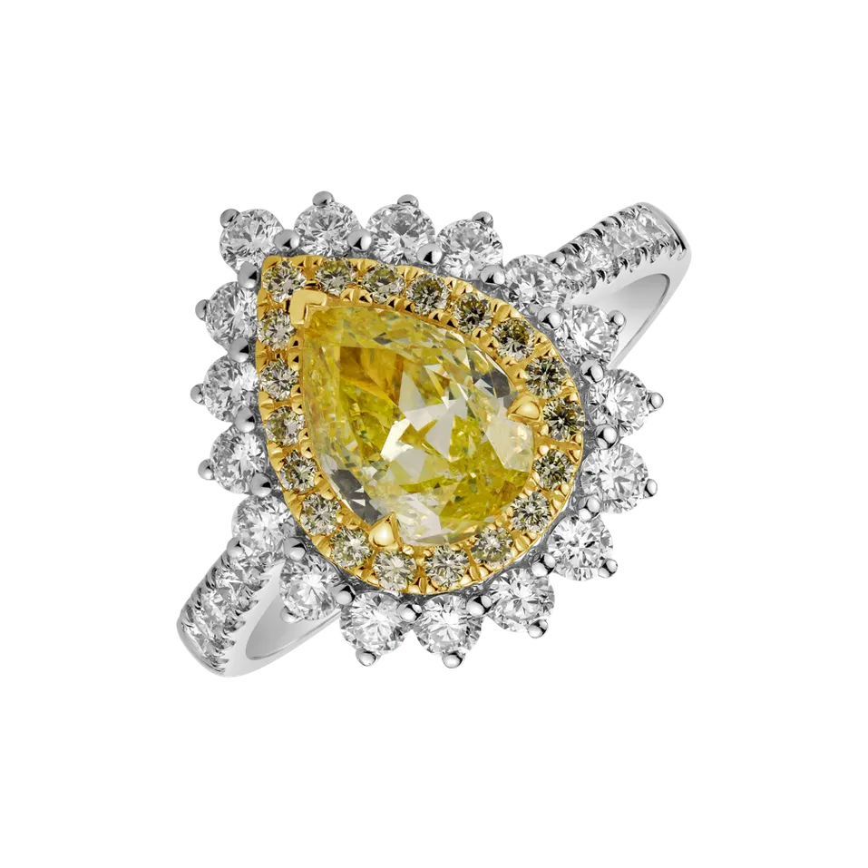 Prsteň s bielymi a žltými diamantmi Joyful Drop