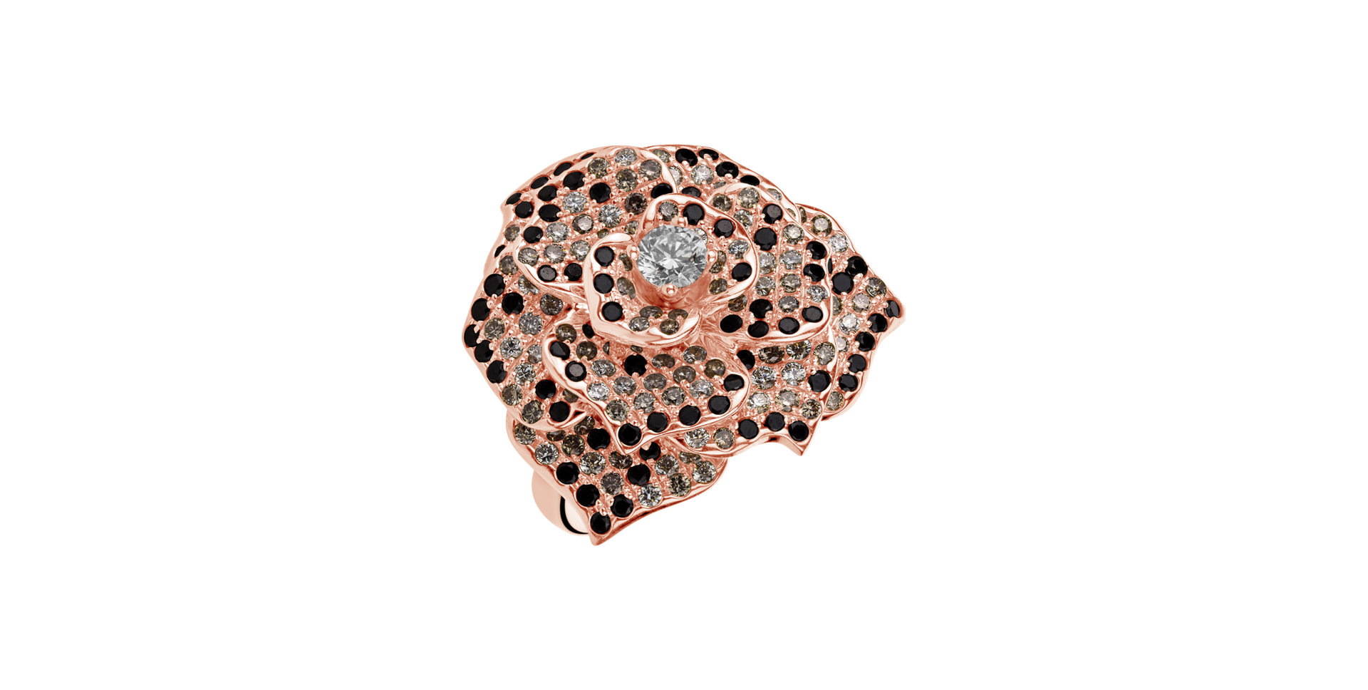 Prsteň s bielymi, hnedými a čiernymi diamantmi Heavenly Rose