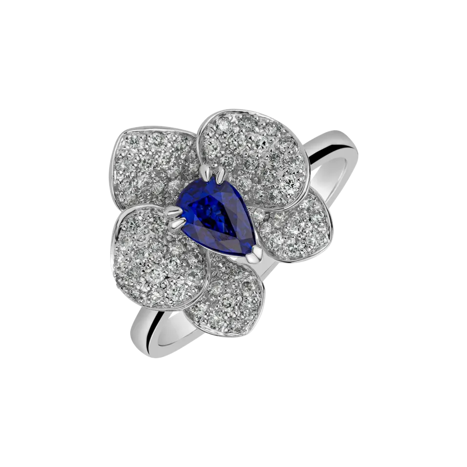 Prsteň s zafírom a diamantmi Gentle Blossom