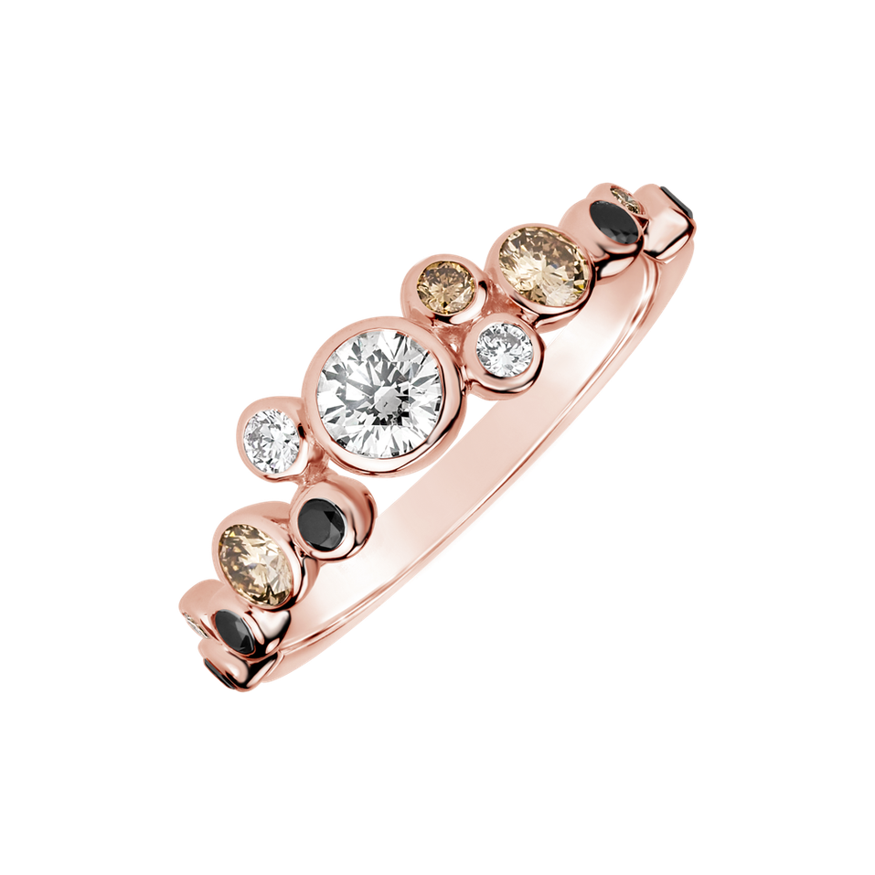 Prsteň s bielymi, hnedými a čiernymi diamantmi Space Joy