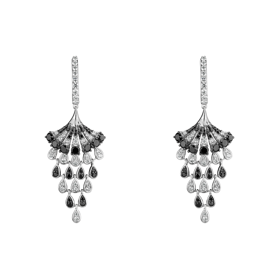 Náušnice s čiernymi a bielymi diamantmi Royal Mesh