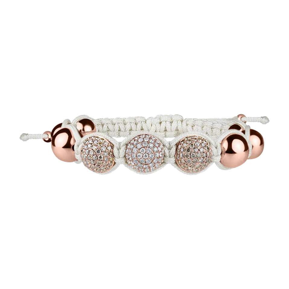 Náramok s bielymi a hnedými diamantmi Shamballa