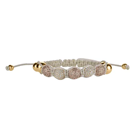 Náramok s bielymi a hnedými diamantmi Shamballa