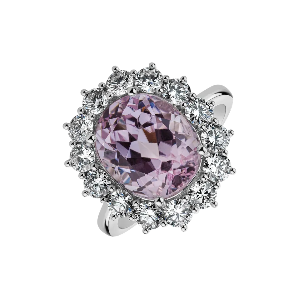 Prsteň s kunzitom a diamantmi Sky Goddess