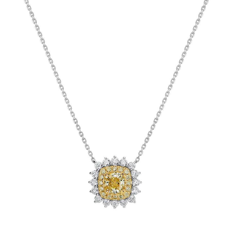 Náhrdelník s bielymi a žltými diamantmi Sun Goddess