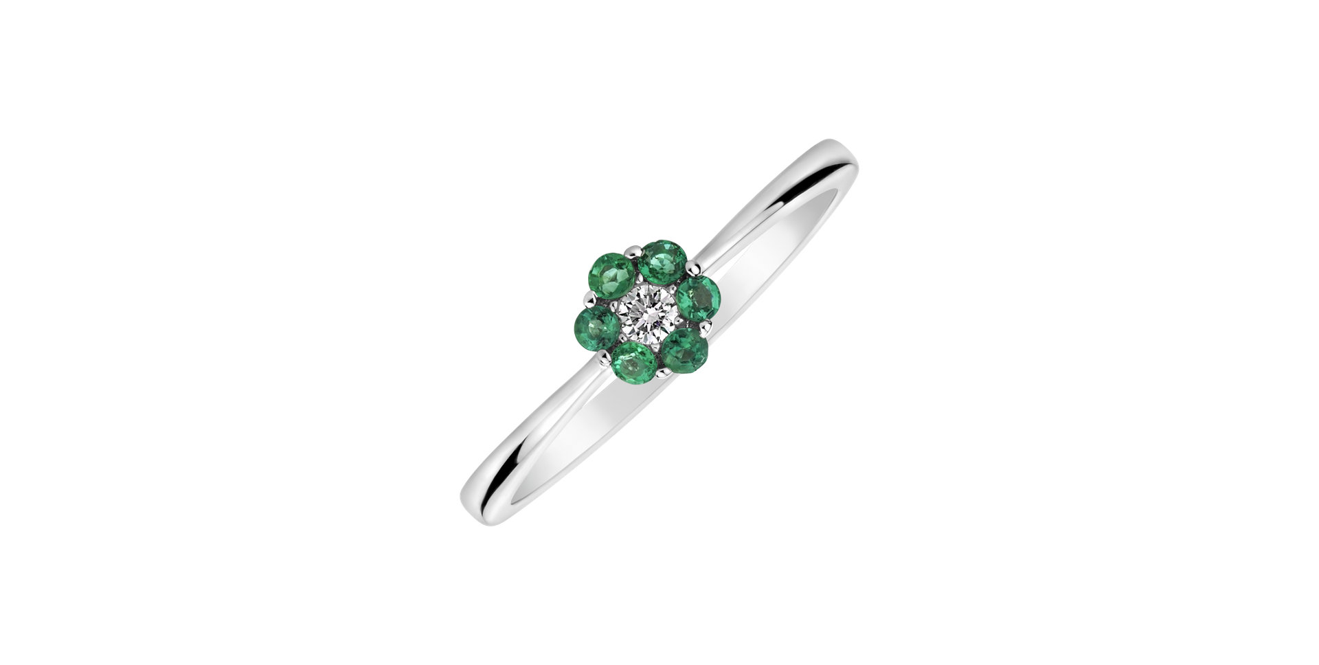 Prsteň s diamantom a smaragdmi Shiny Flower