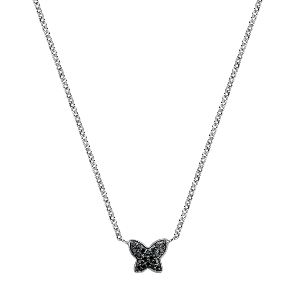 Náhrdelník s čiernymi a bielymi diamantmi Magic Butterfly