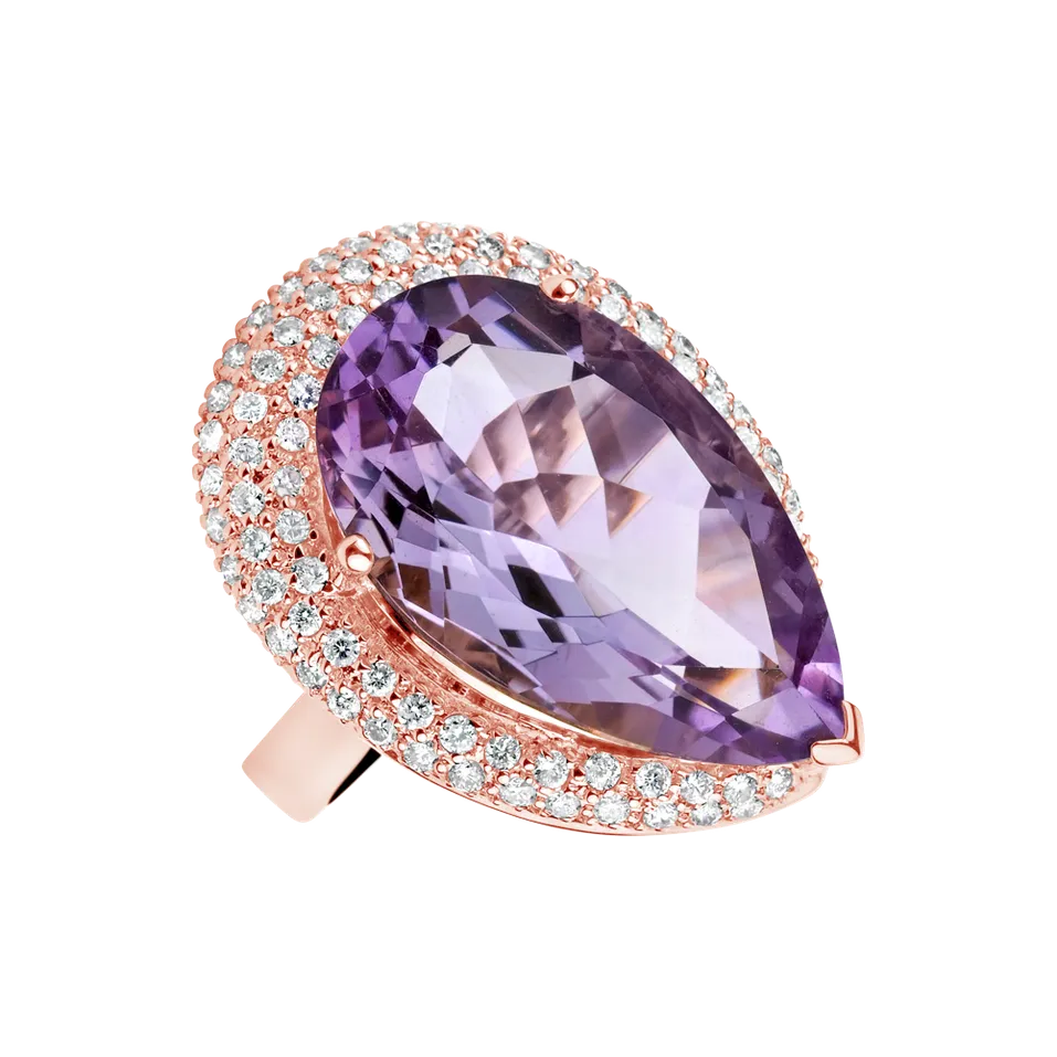Prsteň s ametystom a diamantmi Pink Treasure