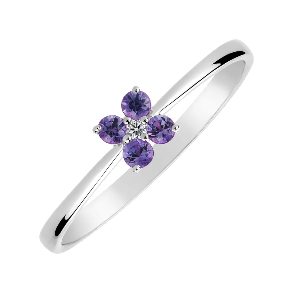 Prsteň s diamantom a ametystmi brazil Divine Bloom