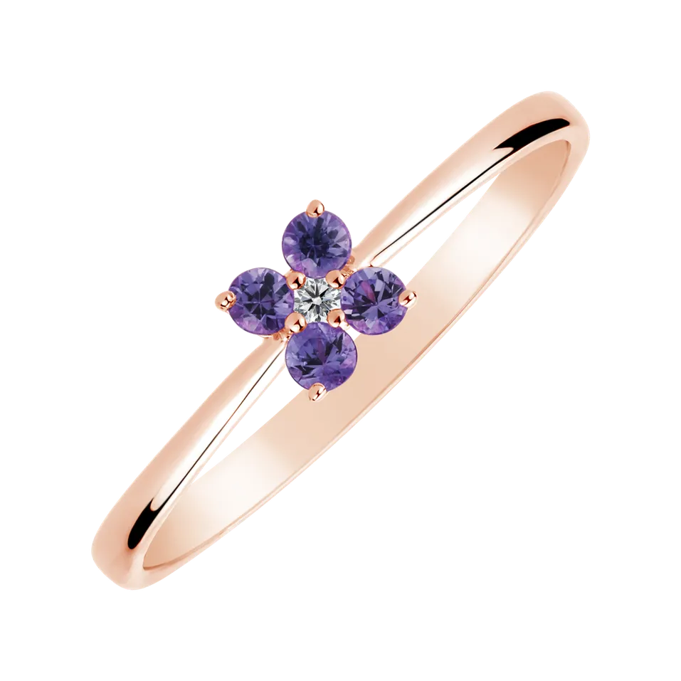 Prsteň s diamantom a ametystmi brazil Divine Bloom