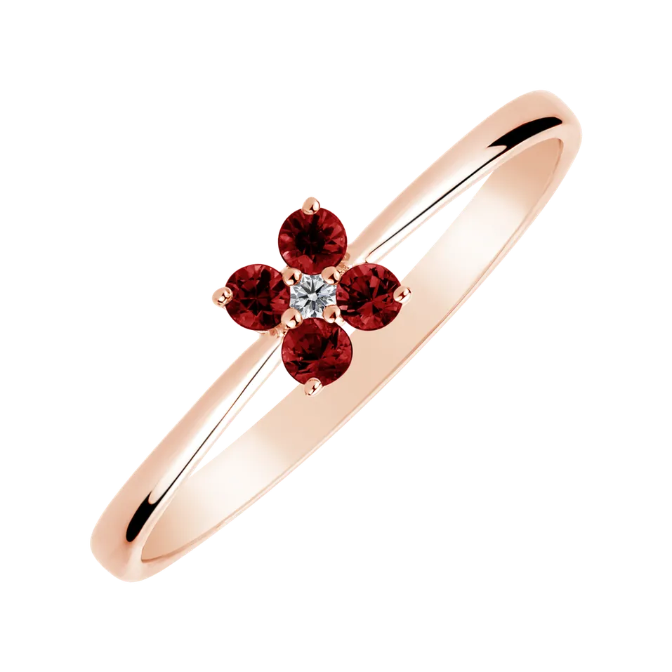 Prsteň s diamantom a rubínmi Divine Bloom