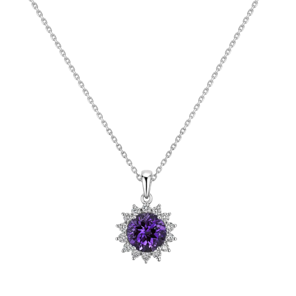 Prívesok s diamantmi a ametystom brazil Lilac Flower