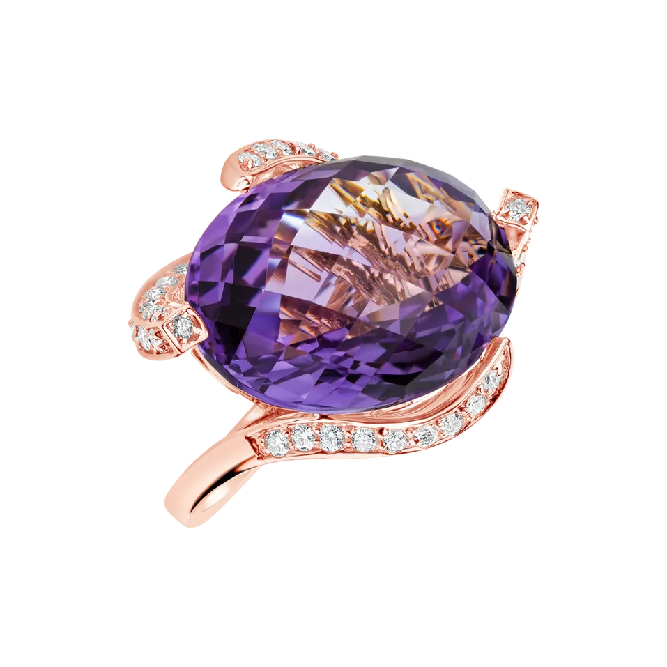 Prsteň s ametystom a diamantmi Angyalka