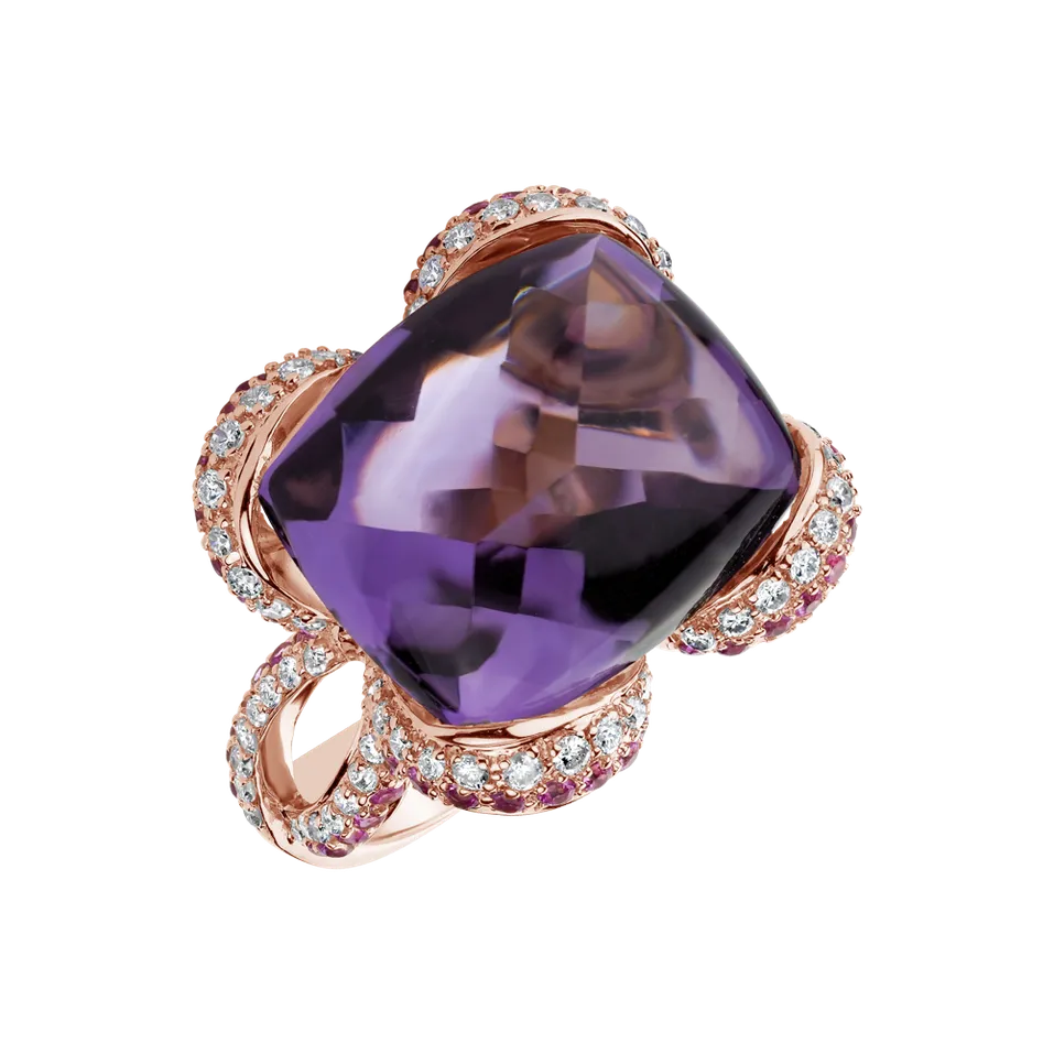 Prsteň s diamantmi, ametystom a zafírmi Special Amethyst