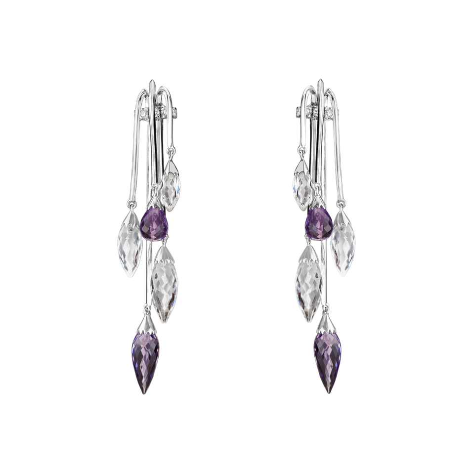 Náušnice s diamantmi, ametystom a topásom Fanfare