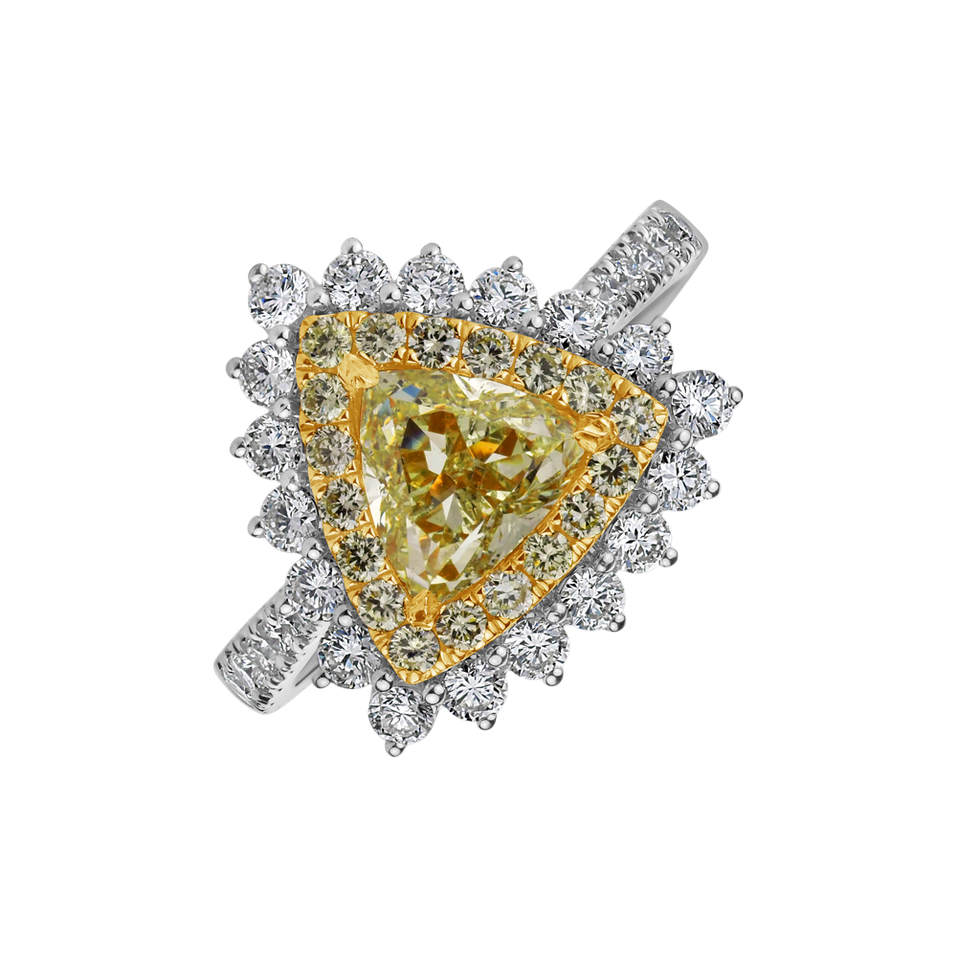 Prsteň s bielymi a žltými diamantmi Sunny Triangle