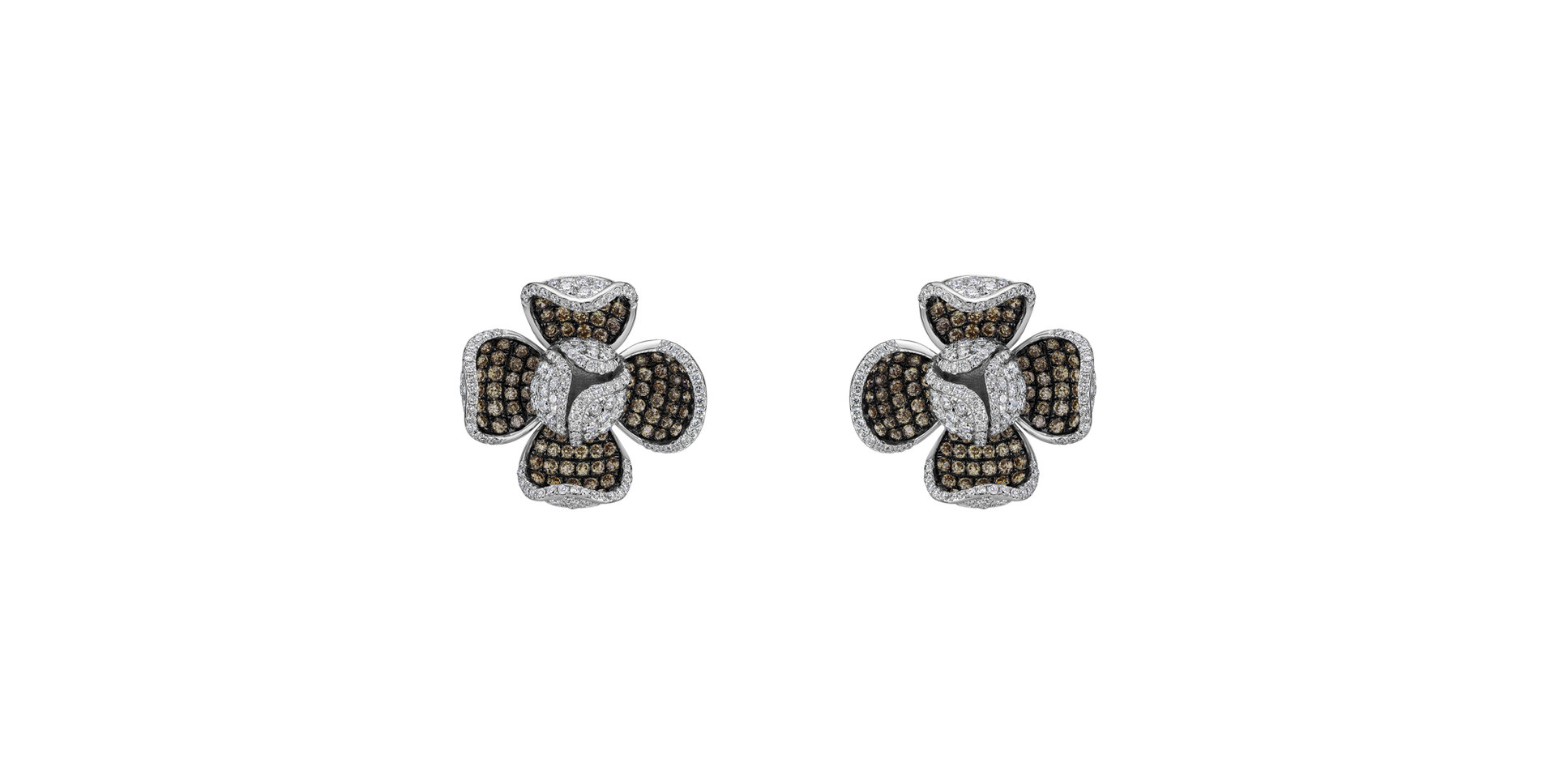 Náušnice s bielymi a hnedými diamantmi Magic Cloud