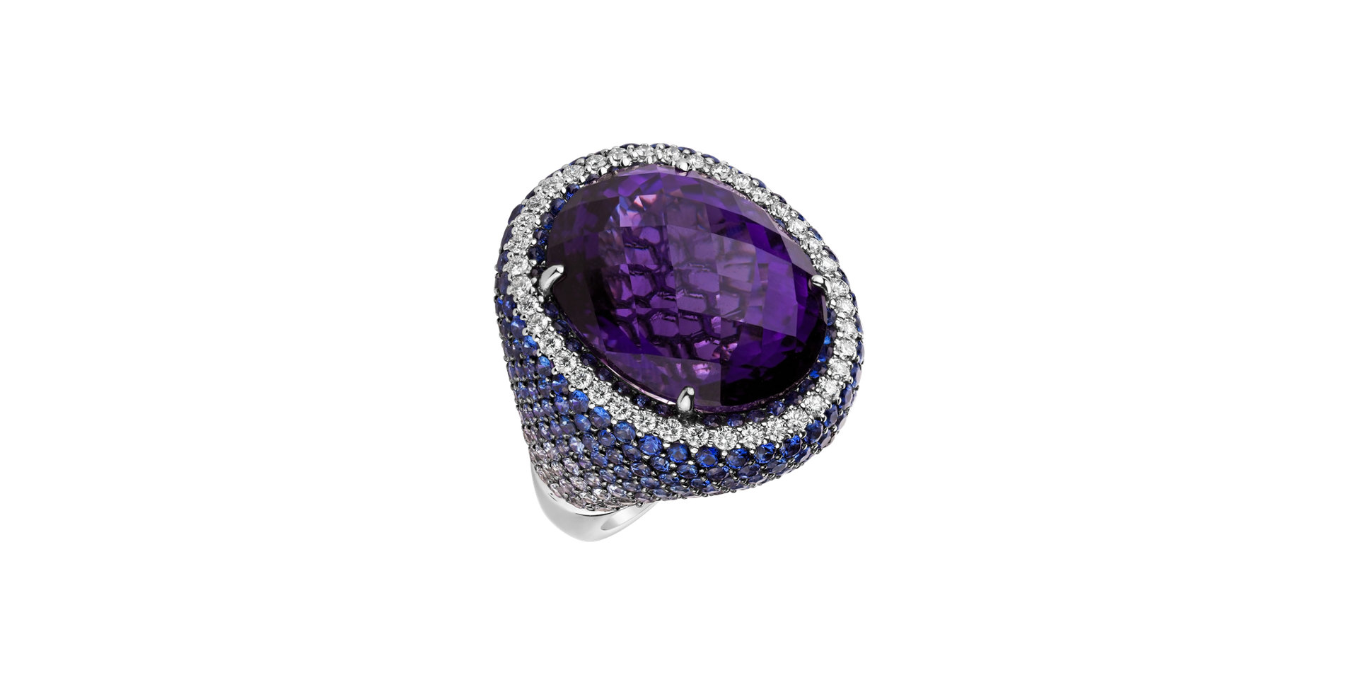Prsteň s ametystom, diamantmi a zafírmi Violetta