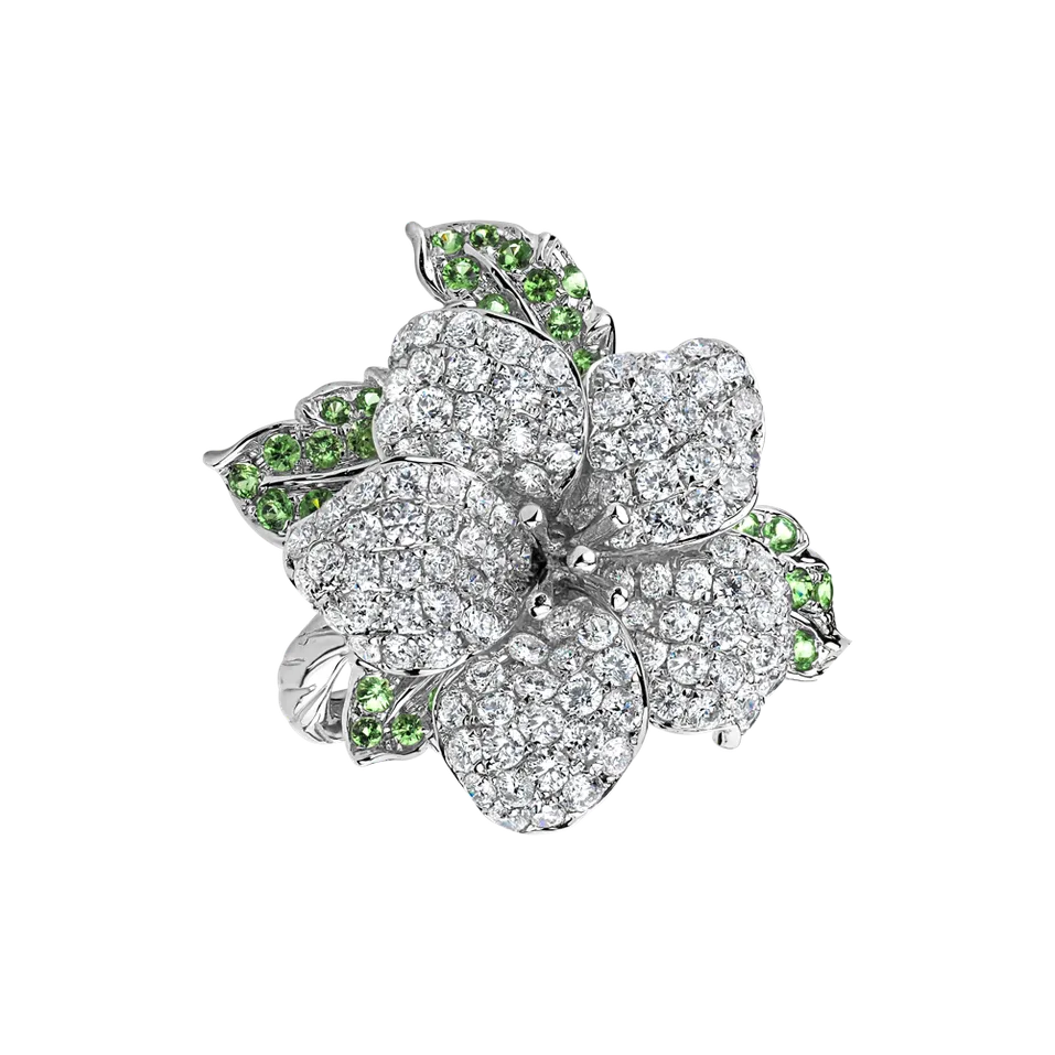 Prsteň s diamantmi a granátmi Princess Flower