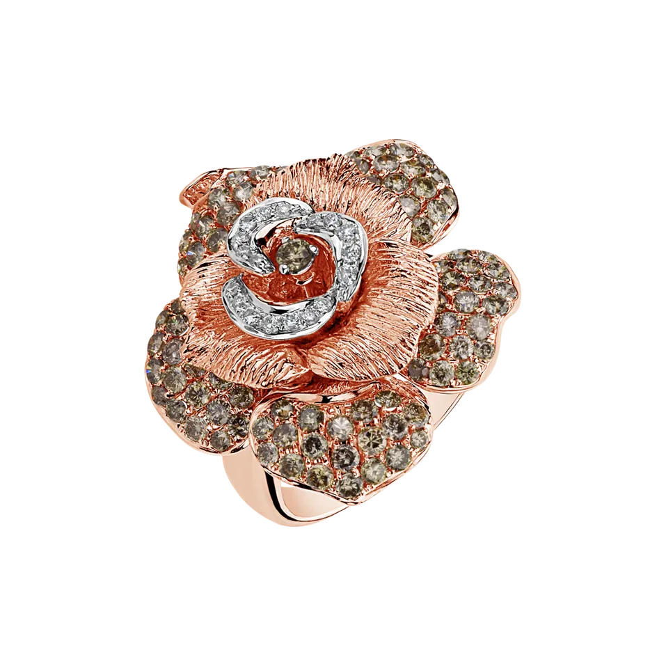 Prsteň s bielymi a hnedými diamantmi Aristocrat Rose