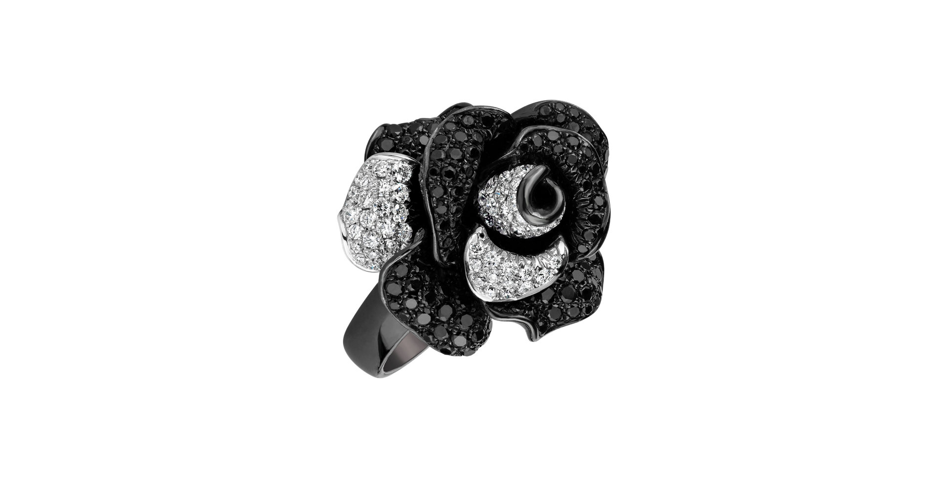 Prsteň s čiernymi a bielymi diamantmi Antique Rose