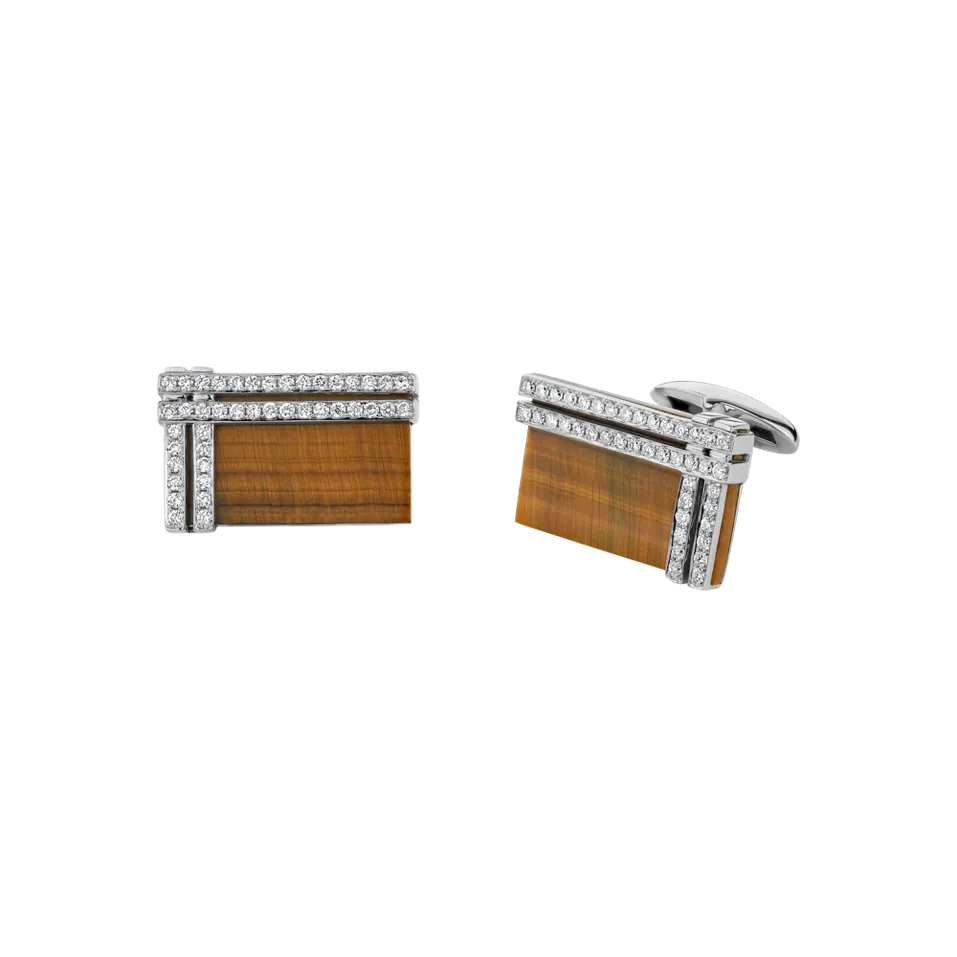 Manžetové gombíky s tygrím okom a diamantmi Refined Touch