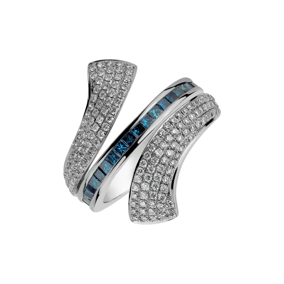 Prsteň s modrým diamantom a bielymi diamantmi Spirit Diamond