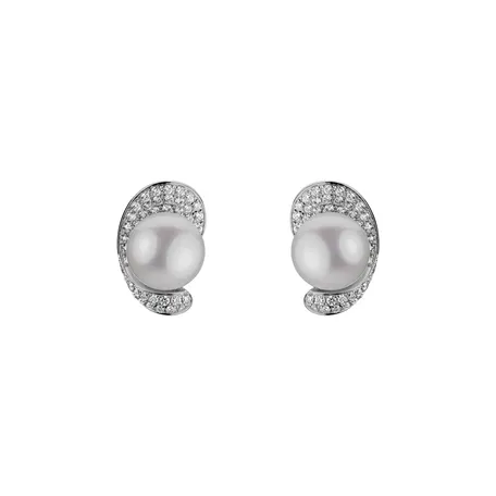 Náušnice s perlou a diamantmi Melodic Pearls