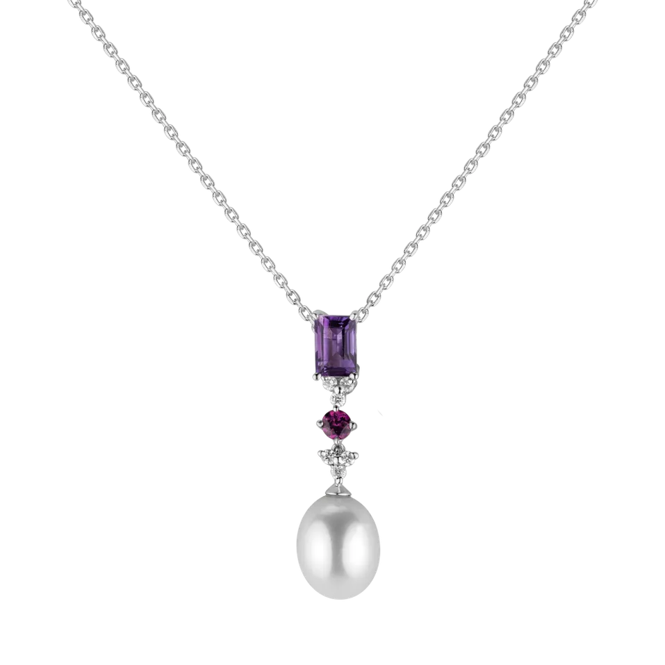 Přívěsok s diamantmi, perlou, Rhodolite a ametystmi Princess Joy