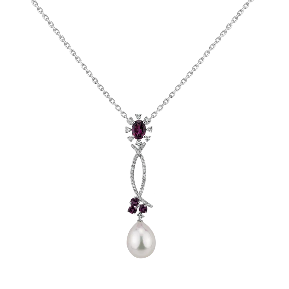 Přívěsok s perlou a diamantmi a Rhodolite Suzette