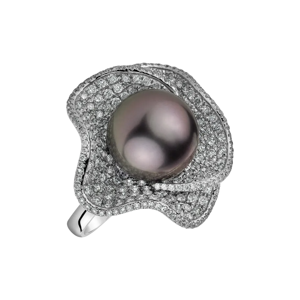 Prsteň s perlou a diamantmi Ocean Midnight