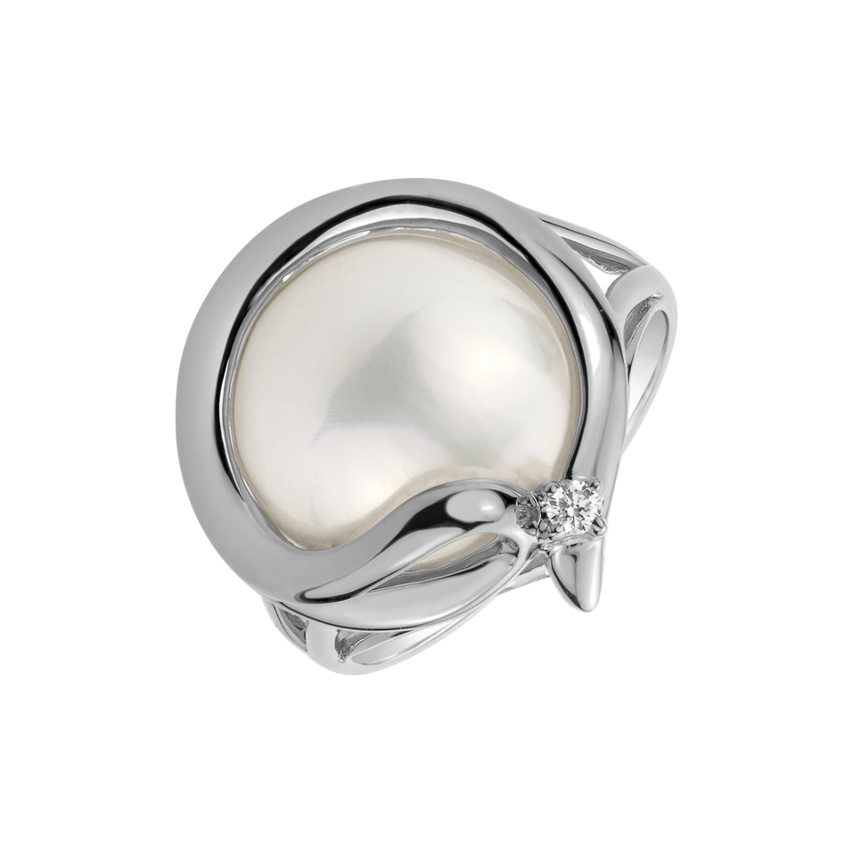 Prsteň s perlou a diamantmi Caulerpa Pearl